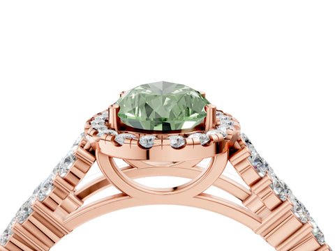 Rose gold Fancy Green Pear Cut Halo Pavé Diamond Engagement Ring with Split Shank and Four-Prong Setting_7