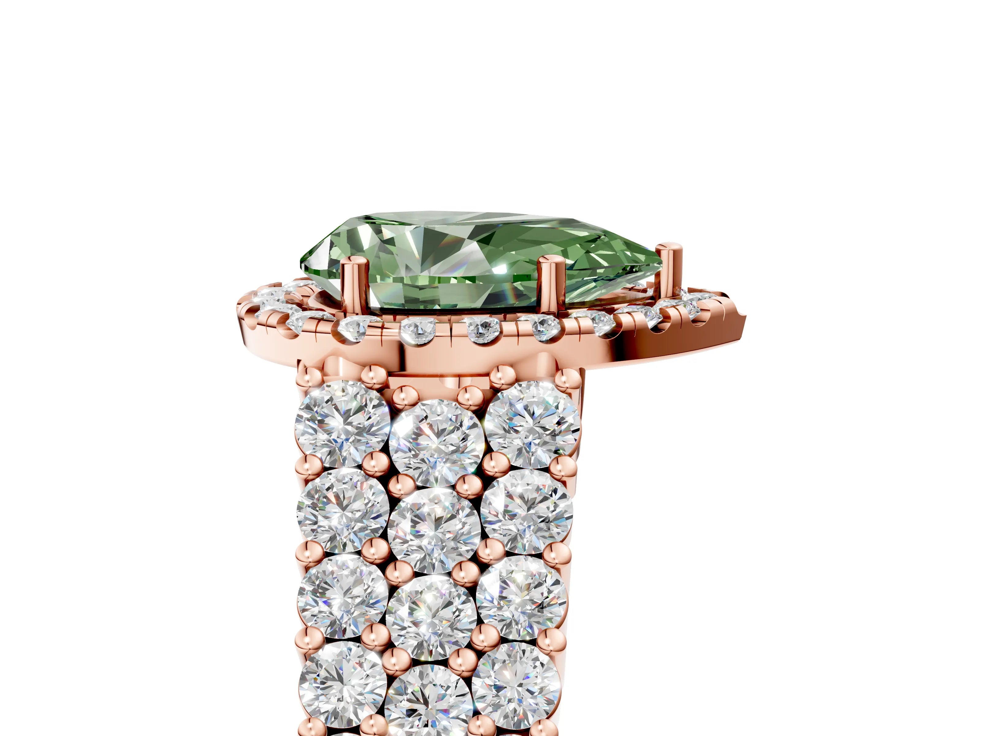 Rose gold Fancy Green Pear Cut Halo Pavé Diamond Engagement Ring with Split Shank and Four-Prong Setting_8