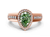 Rose gold Fancy Green Pear  Cut Halo Pave Band Four-Prong Ring_48