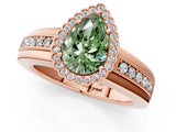 Rose gold Fancy Green Pear  Cut Halo Pave Band Four-Prong Ring_49