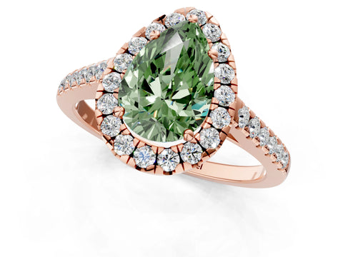 Rose gold Fancy Green Pear Cut Halo Pave Diamond Engagement Ring with Four-Prong Setting_1