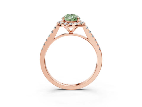 Rose gold Fancy Green Pear Cut Halo Pave Diamond Engagement Ring with Four-Prong Setting_3