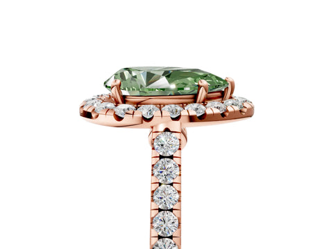 Rose gold Fancy Green Pear Cut Halo Pave Diamond Engagement Ring with Four-Prong Setting_5