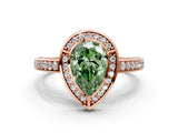 Rose gold Fancy Green Pear  Cut Halo Pave Split Shank Prong Setting Ring_32