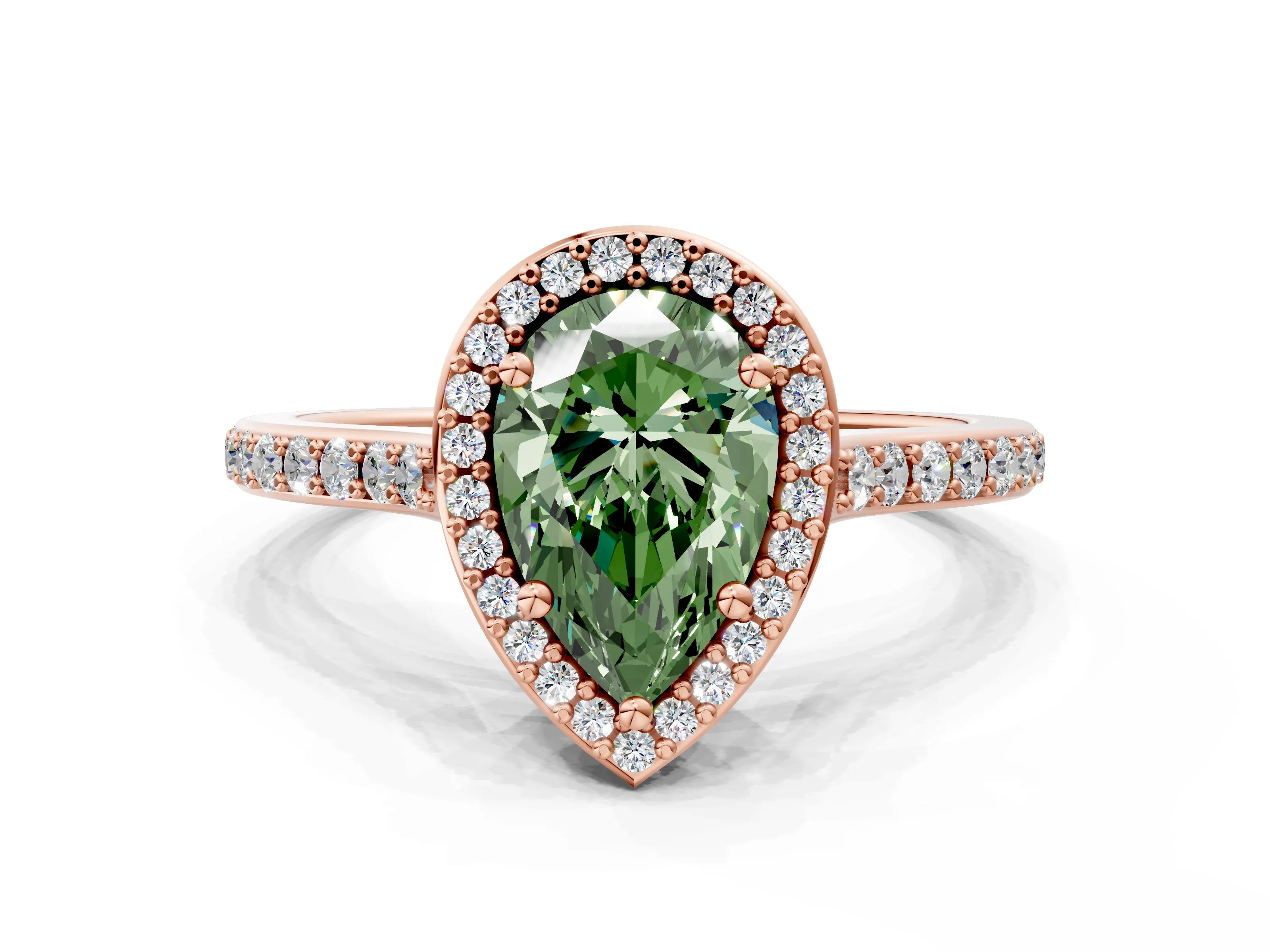 Rose gold Fancy Green Pear Cut Halo Round Diamond Pavé Band with Four-Prong Setting_3