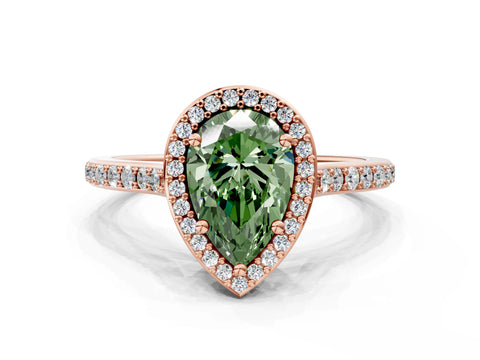 Rose gold Fancy Green Pear Cut Halo Round Diamond Pavé Band with Four-Prong Setting_3