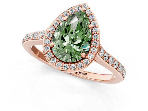 Rose gold Fancy Green Pear Cut Halo Round Diamond Pavé Band with Four-Prong Setting_4