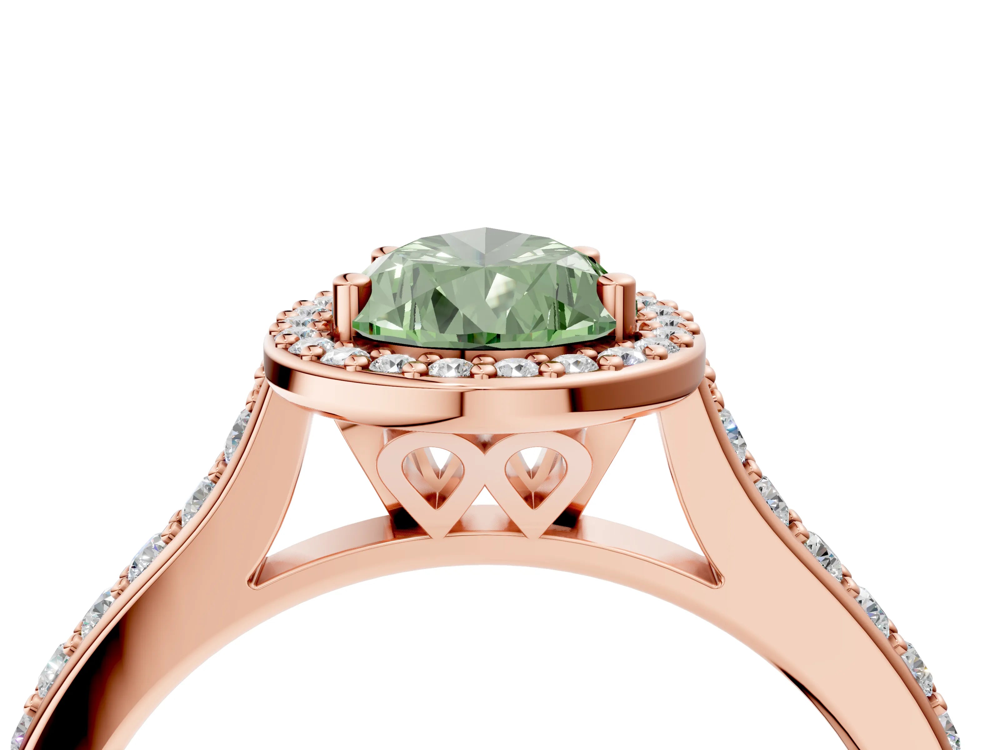Rose gold Fancy Green Pear Cut Halo Round Diamond Pavé Band with Four-Prong Setting_7