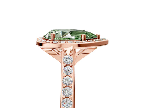 Rose gold Fancy Green Pear Cut Halo Round Diamond Pavé Band with Four-Prong Setting_8