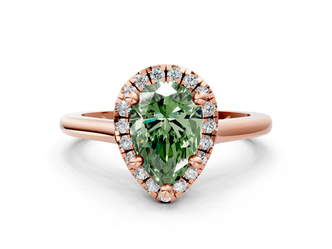 Rose gold Fancy Green Pear Cut Halo Round Diamond Solitaire Engagement Ring with Pave Band and Four-Prong Setting_12
