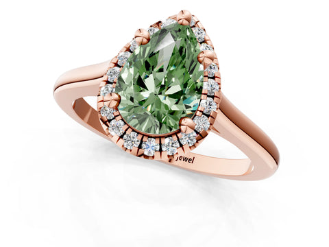 Rose gold Fancy Green Pear Cut Halo Round Diamond Solitaire Engagement Ring with Pave Band and Four-Prong Setting_13
