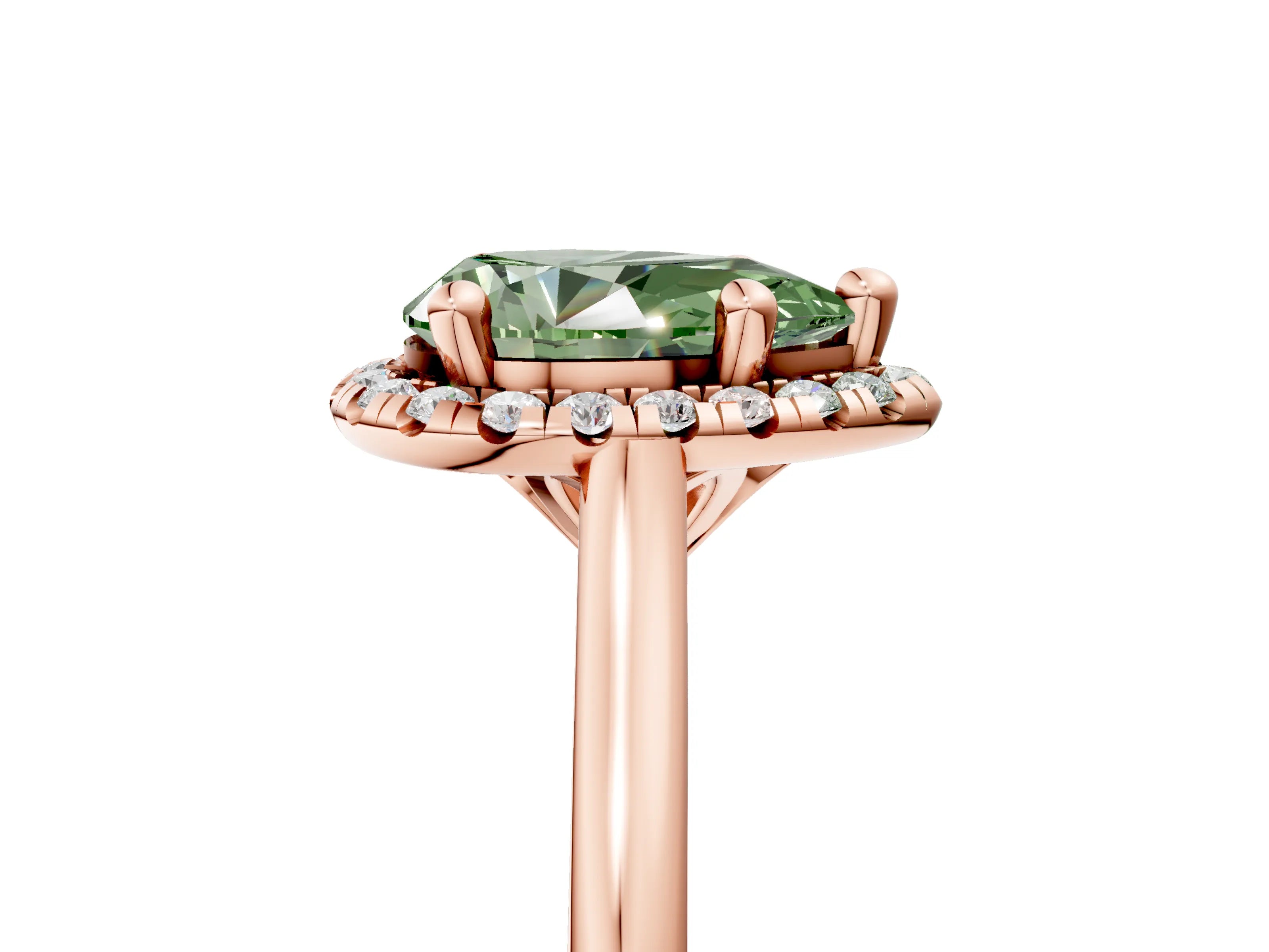 Rose gold Fancy Green Pear Cut Halo Round Diamond Solitaire Engagement Ring with Pave Band and Four-Prong Setting_17