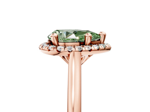 Rose gold Fancy Green Pear Cut Halo Round Diamond Solitaire Engagement Ring with Pave Band and Four-Prong Setting_17