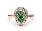 Rose gold Fancy Green Pear Cut Halo Round Diamond Solitaire Ring with Pavé Band and Four-Prong Setting_12