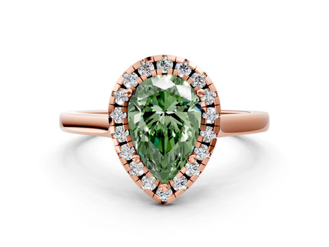 Rose gold Fancy Green Pear Cut Halo Round Diamond Solitaire Ring with Pavé Band and Four-Prong Setting_12