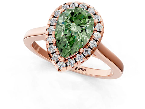 Rose gold Fancy Green Pear Cut Halo Round Diamond Solitaire Ring with Pavé Band and Four-Prong Setting_13