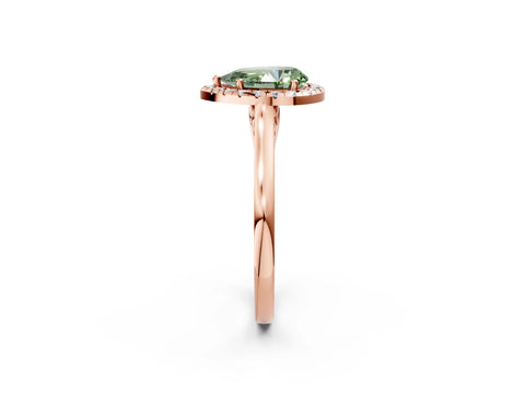 Rose gold Fancy Green Pear Cut Halo Round Diamond Solitaire Ring with Pavé Band and Four-Prong Setting_14