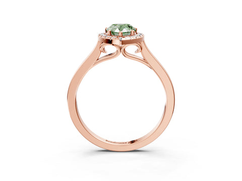 Rose gold Fancy Green Pear Cut Halo Round Diamond Solitaire Ring with Pavé Band and Four-Prong Setting_15
