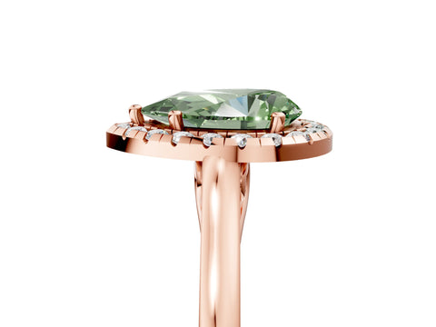 Rose gold Fancy Green Pear Cut Halo Round Diamond Solitaire Ring with Pavé Band and Four-Prong Setting_17