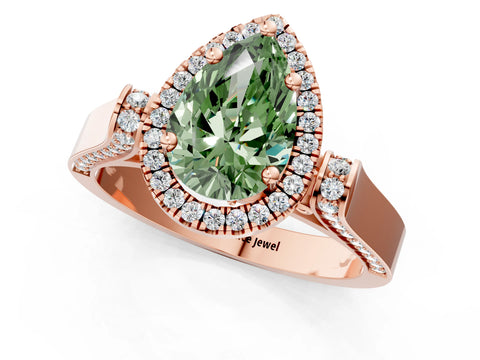 Rose gold Fancy Green Pear Cut Halo Round Diamond Twist Band with Four-Prong Setting_1