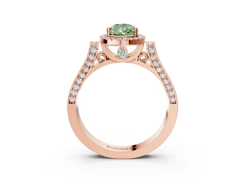Rose gold Fancy Green Pear Cut Halo Round Diamond Twist Band with Four-Prong Setting_3
