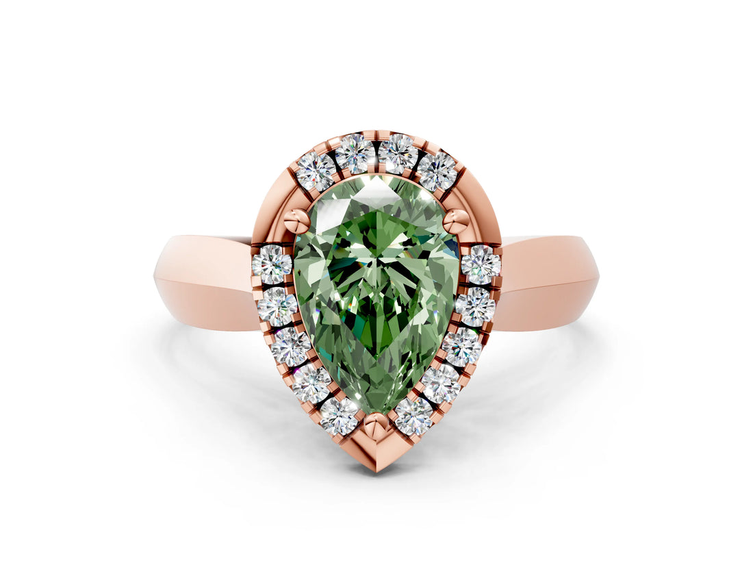 Rose gold Fancy Green Pear  Cut Halo Solitaire Engagement Ring with Square Band and Four-Prong Setting_68