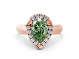 Rose gold Fancy Green Pear  Cut Halo Solitaire Engagement Ring with Square Band and Four-Prong Setting_68