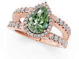 Rose gold Fancy Green Pear  Cut Halo Split Shank Diamond Ring with Four-Prong Setting_46