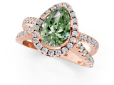 Rose gold Fancy Green Pear  Cut Halo Split Shank Pave Set Ring_62