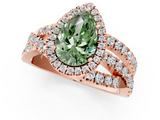 Rose gold Fancy Green Pear  Cut Halo Split Shank Prong Setting Ring_62