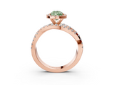 Rose gold Fancy Green Pear  Cut Halo Split Shank Prong Setting Ring_64