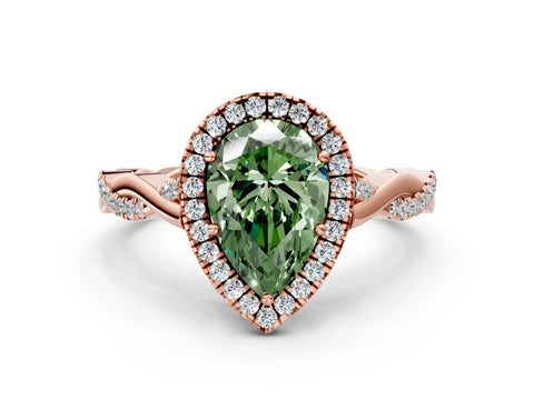 Rose gold Fancy Green Pear Cut Halo Twist Band with Four-Prong Setting_12