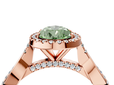 Rose gold Fancy Green Pear Cut Halo Twist Band with Four-Prong Setting_16