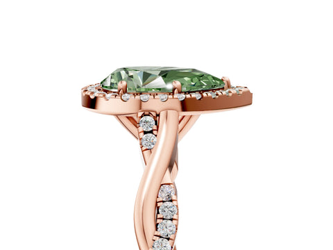 Rose gold Fancy Green Pear Cut Halo Twist Band with Four-Prong Setting_17