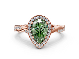 Rose gold Fancy Green Pear  Cut Halo Twisted Band Four-Prong Ring_20