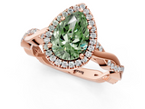 Rose gold Fancy Green Pear  Cut Halo Twisted Band Four-Prong Ring_21