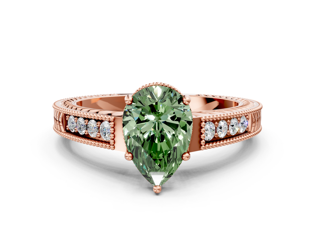 Rose gold Fancy Green Pear  Cut Milgrain Channel Set Engagement Ring with Solitaire Prong Setting_63