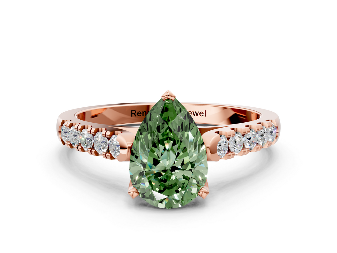 Rose gold Fancy Green Pear  Cut Pavé Band Solitaire Ring with Four-Prong Setting_20