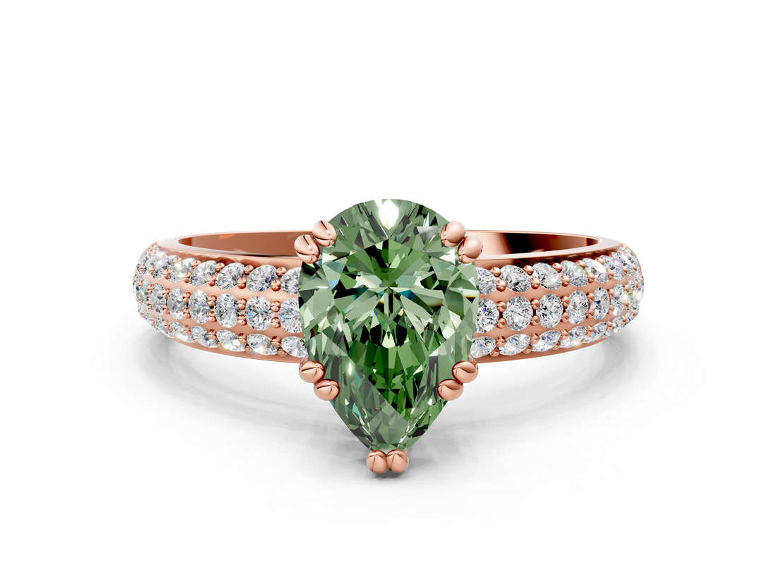 Rose gold Fancy Green Pear  Cut Pave Diamond Engagement Ring with Channel Set Band and Four-Prong Setting_20