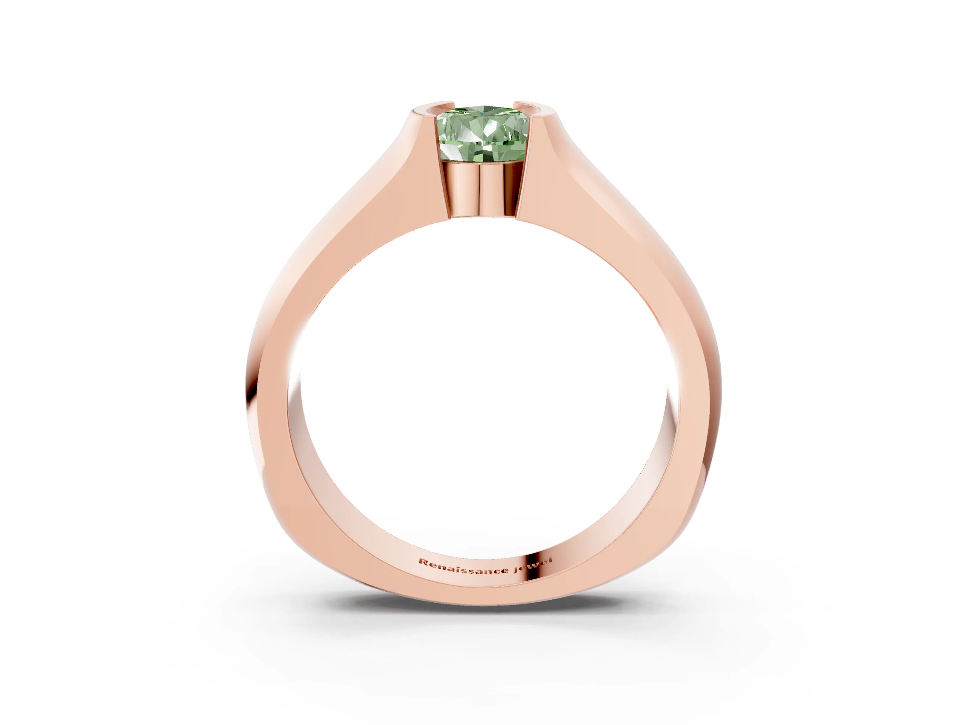 Rose gold Fancy Green Pear Cut Solitaire Bezel Set Diamond Ring with Wide Band_3