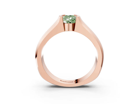 Rose gold Fancy Green Pear Cut Solitaire Bezel Set Diamond Ring with Wide Band_3