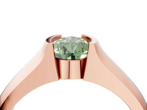 Rose gold Fancy Green Pear Cut Solitaire Bezel Set Diamond Ring with Wide Band_4