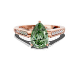 Rose gold Fancy Green Pear Cut Solitaire Cathedral Diamond Engagement Ring with Channel-Set Band and Four-Prong Setting_3