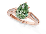Rose gold Fancy Green Pear Cut Solitaire Cathedral Diamond Engagement Ring with Channel-Set Band and Four-Prong Setting_4
