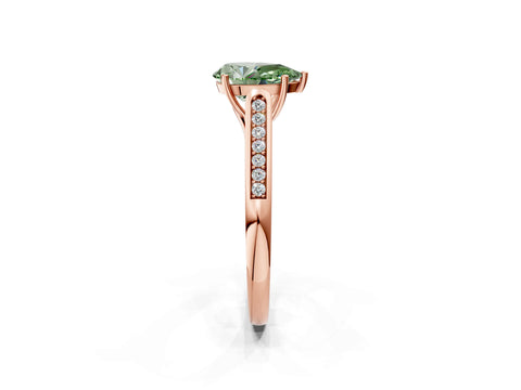 Rose gold Fancy Green Pear Cut Solitaire Cathedral Diamond Engagement Ring with Channel-Set Band and Four-Prong Setting_5