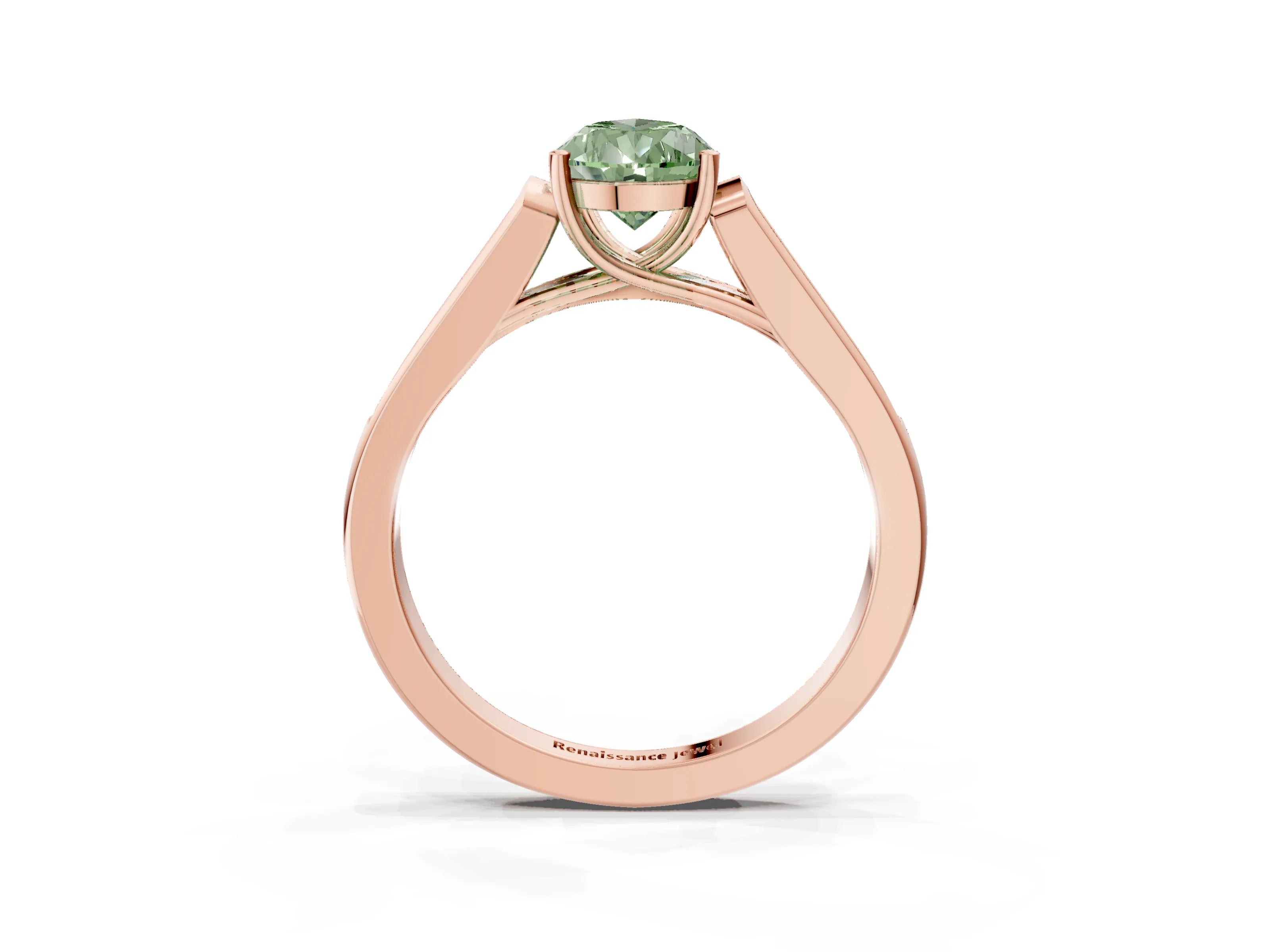 Rose gold Fancy Green Pear Cut Solitaire Cathedral Diamond Engagement Ring with Channel-Set Band and Four-Prong Setting_6