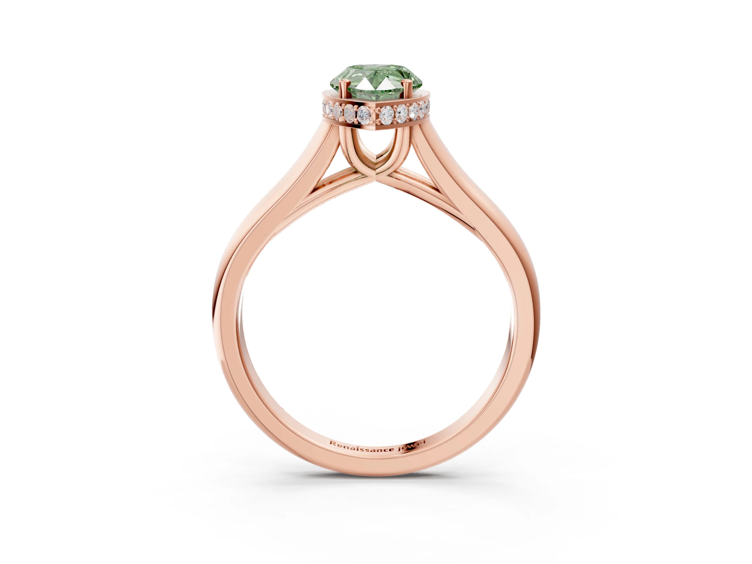Rose gold Fancy Green Pear Cut Solitaire Diamond Engagement Ring with Four-Prong Setting and Tapered Band_3
