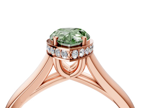 Rose gold Fancy Green Pear Cut Solitaire Diamond Engagement Ring with Four-Prong Setting and Tapered Band_4