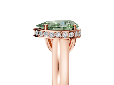 Rose gold Fancy Green Pear Cut Solitaire Diamond Engagement Ring with Four-Prong Setting and Tapered Band_5
