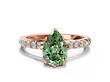 Rose gold Fancy Green Pear Cut Solitaire Diamond Engagement Ring with Pavé Band and Six-Prong Setting_12